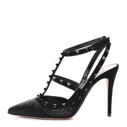 Valentino Garavani Suede Beaded Rockstud Ankle Strap 100mm Pumps 38 Black 1 of 10