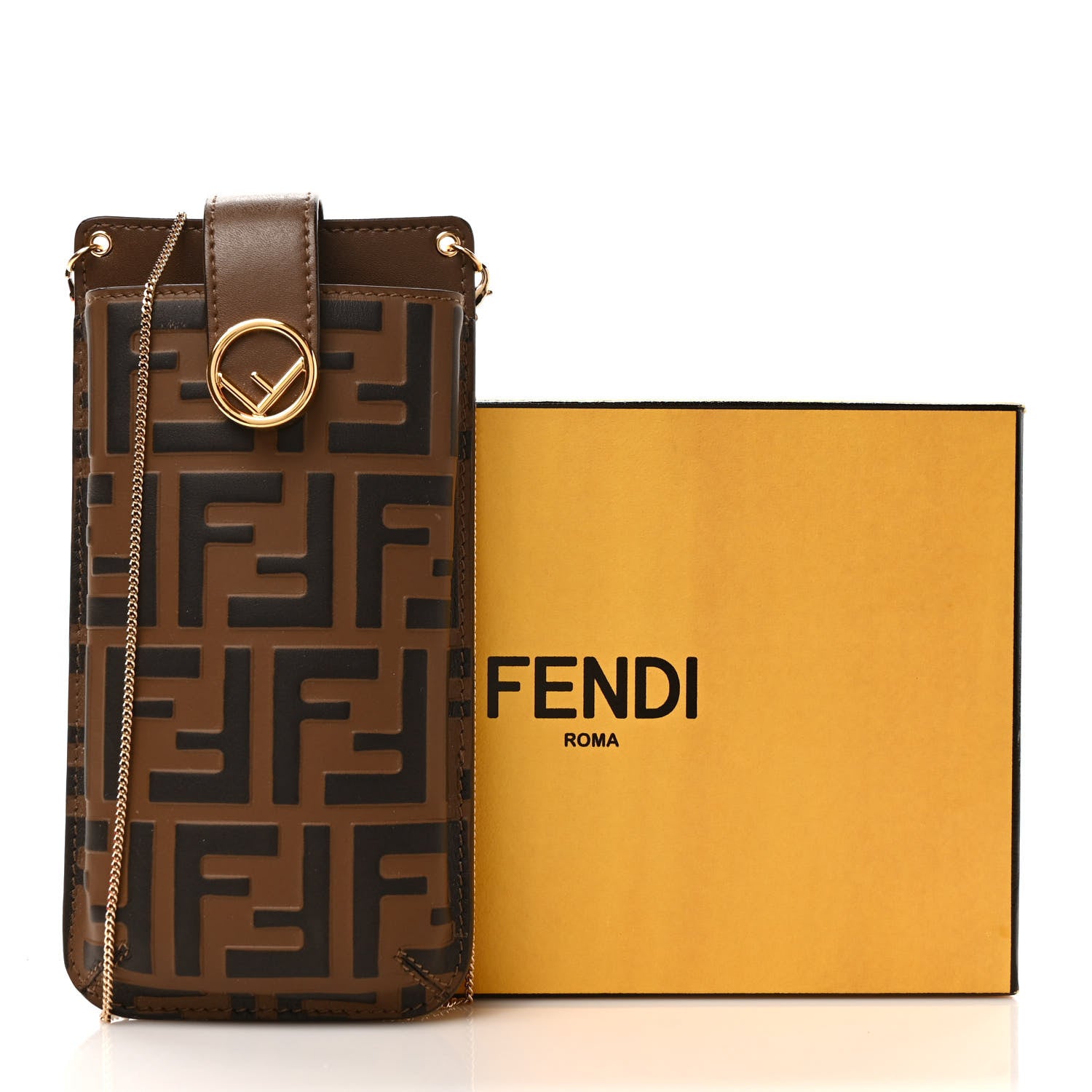 Fendi Vitello Soft F is Fendi Bi-Color FF 1974 Embossed Phone Pouch Maya Black 11 of 11