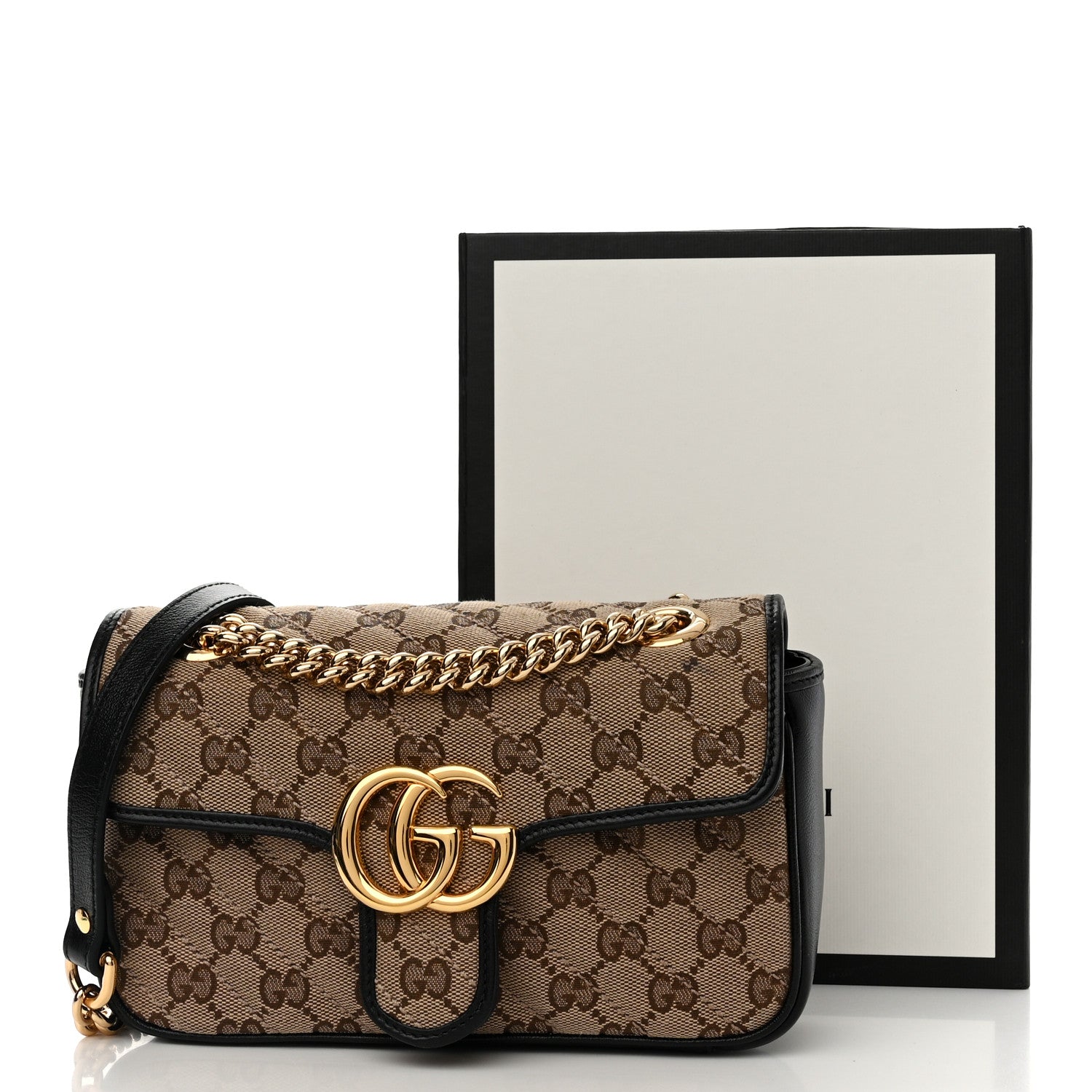 Gucci Monogram Matelasse Diagonal Mini GG Marmont Shoulder Bag Beige Black 11 of 11