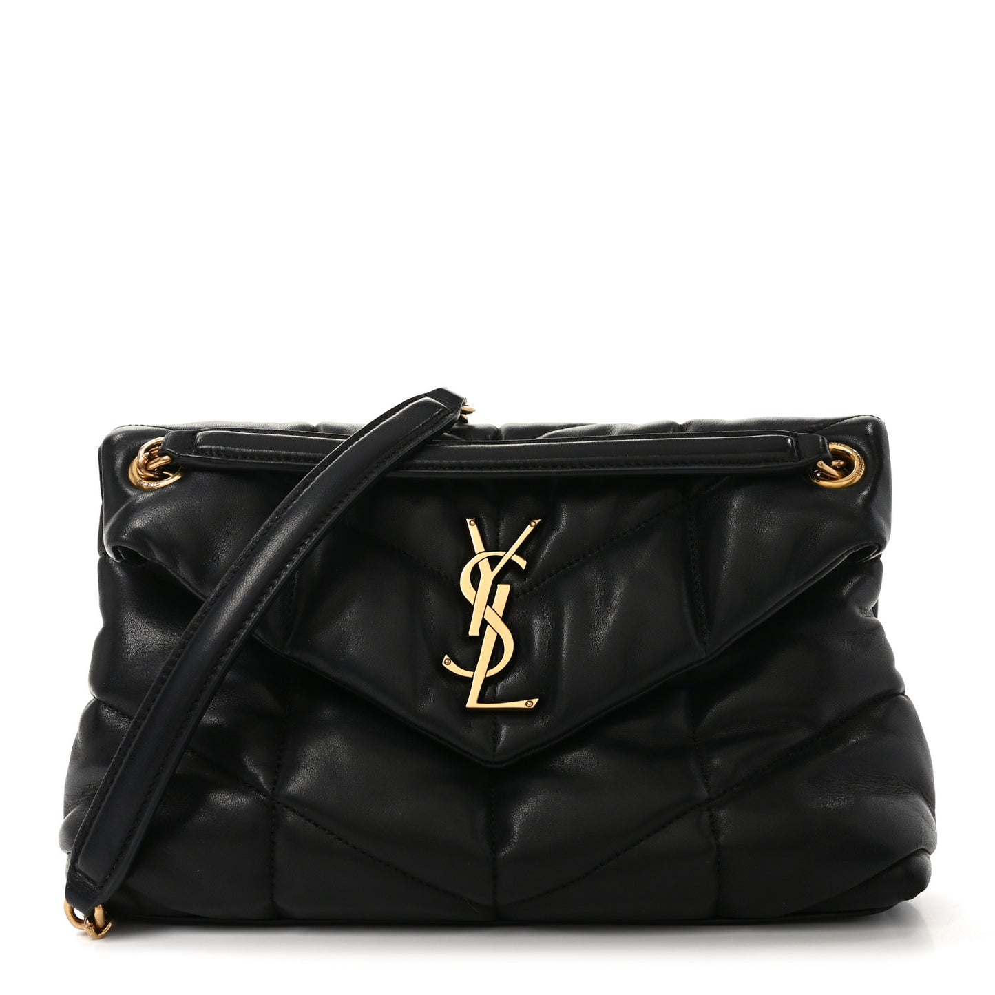 Lambskin Quilted Small Loulou Puffer Monogram Chain Satchel Black