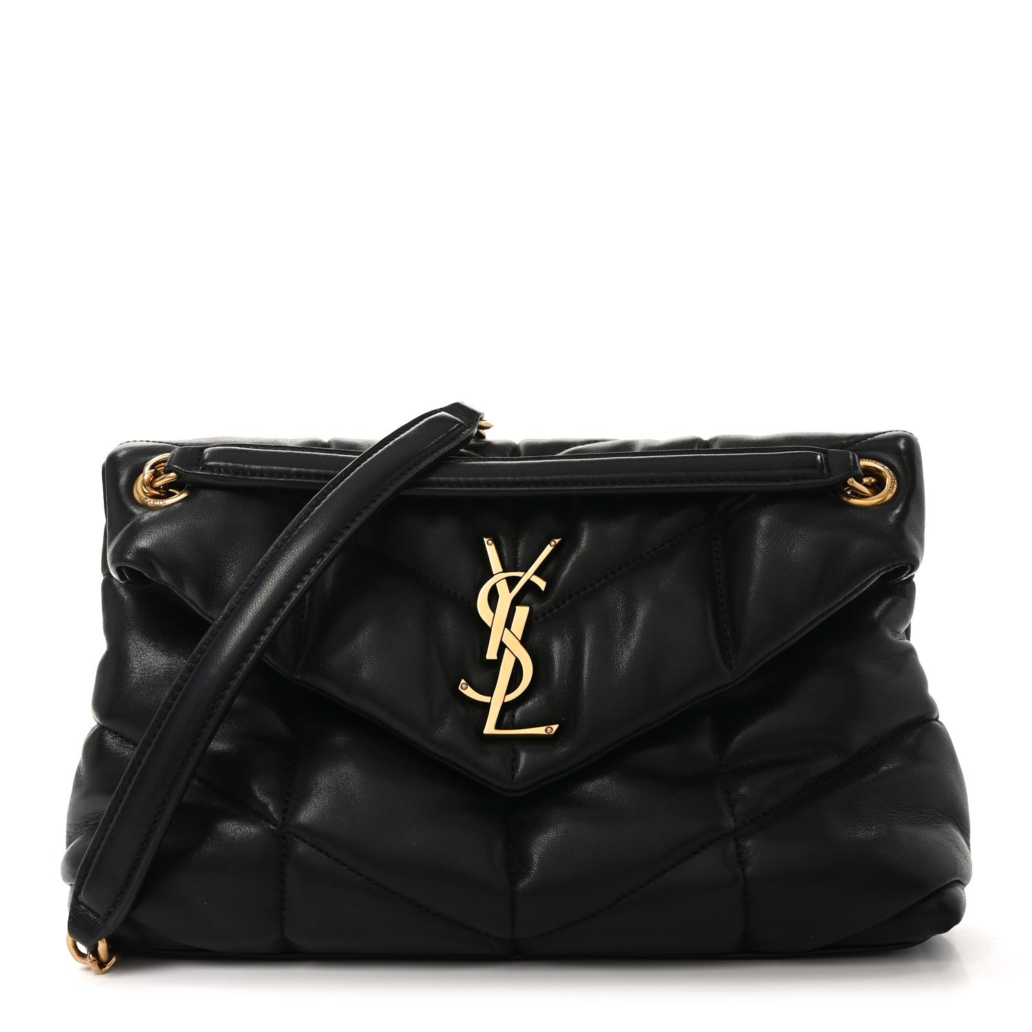 Saint Laurent Lambskin Quilted Small Loulou Puffer Monogram Chain Satchel Black 1 of 11