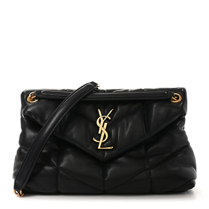Saint Laurent Lambskin Quilted Small Loulou Puffer Monogram Chain Satchel Black 1 of 11