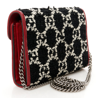 Gucci Tweed GG Monogram Mini Dionysus Chain Wallet Black White Romantic Cherry 3 of 10