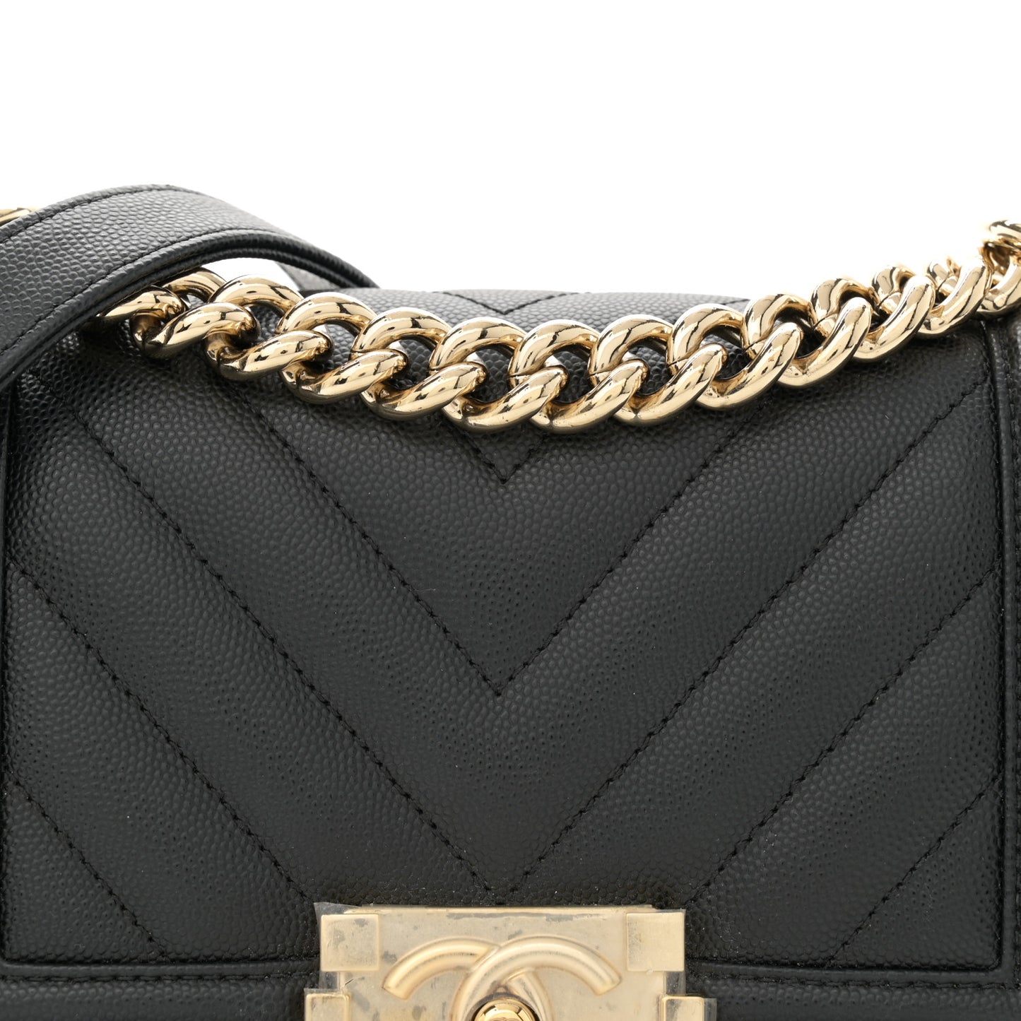 Caviar Chevron Quilted Small Boy Flap Black