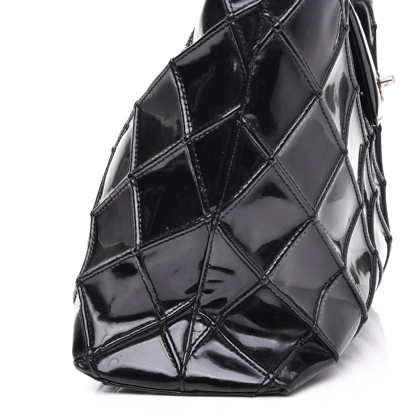 Patent Diamond Stitched Shoulder Bag Black