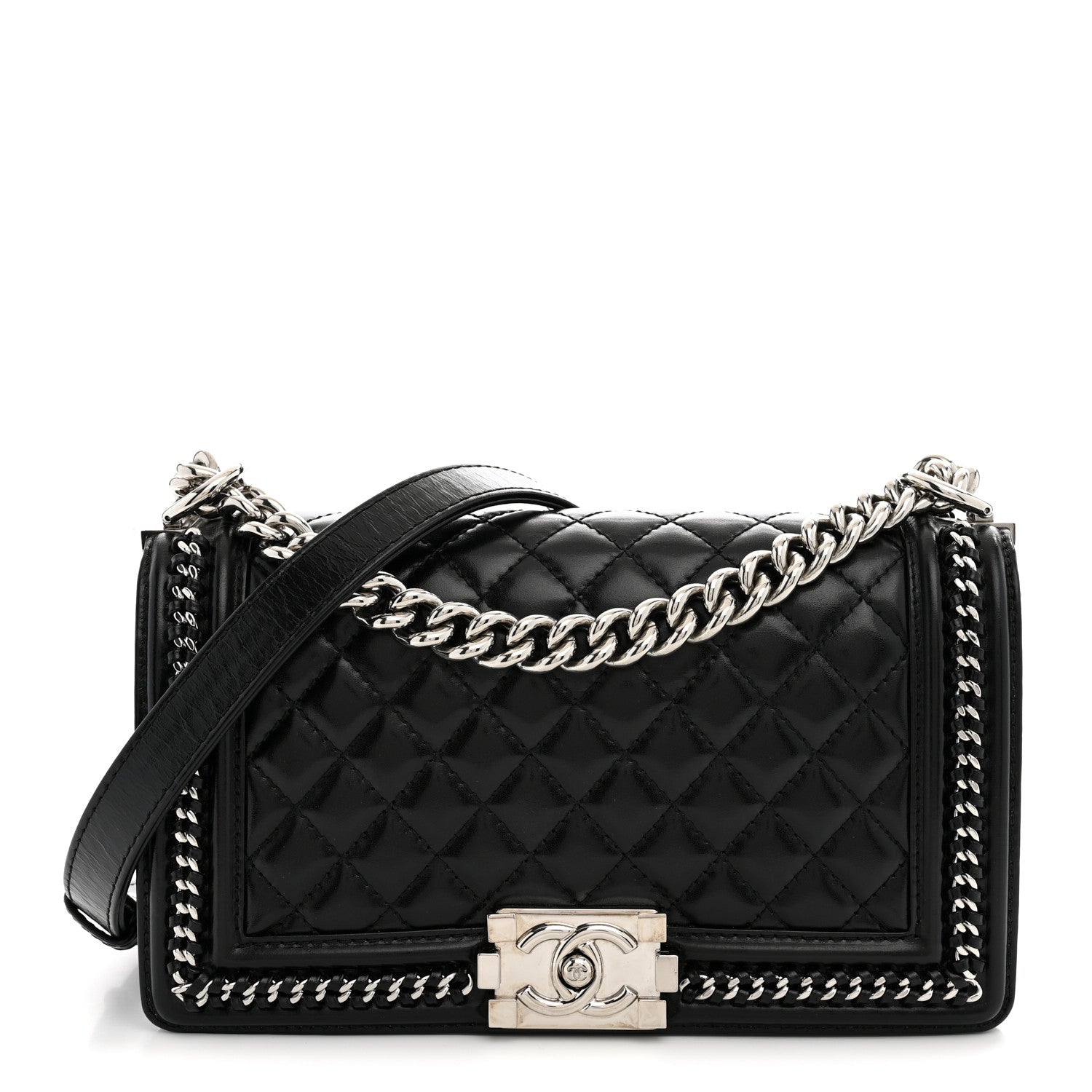 Chanel Glazed Calfskin Quilted Medium Chain Around Boy Flap Black 1 of 10