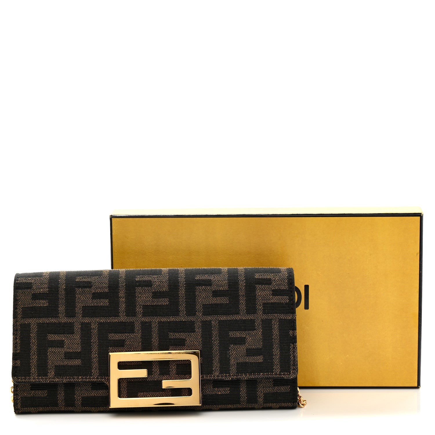 Fendi Fabric Jacquard FF 1974 Continental Wallet On Chain Tobacco Moro 10 of 10
