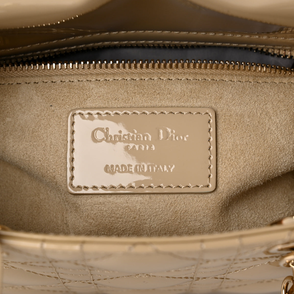 Patent Cannage Small Lady Dior Beige