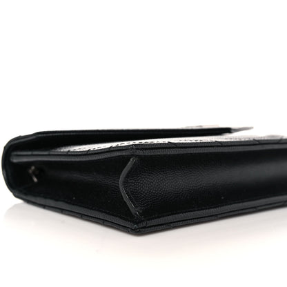 Saint Laurent Grain De Poudre Matelasse Chevron Monogram Envelope Chain Wallet Black 7 of 9