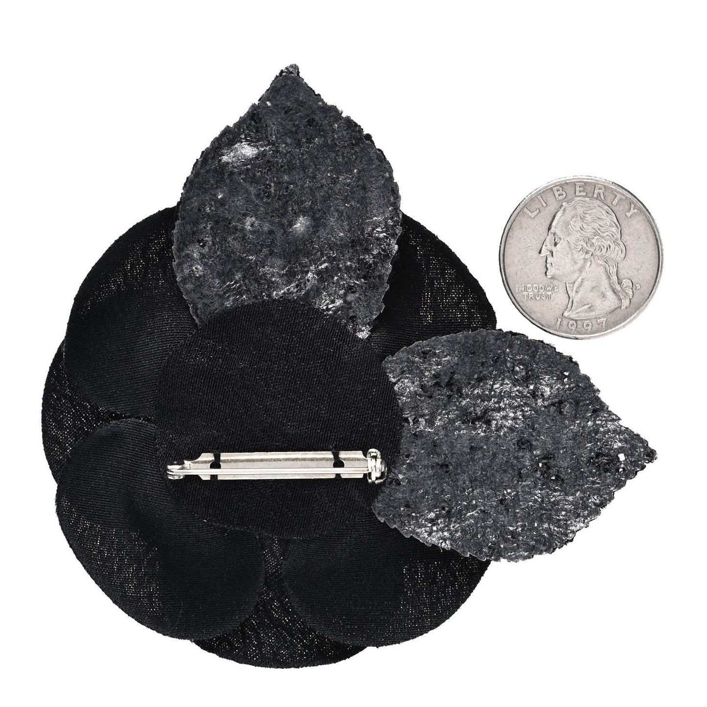 Tweed Camellia Pin Brooch Black
