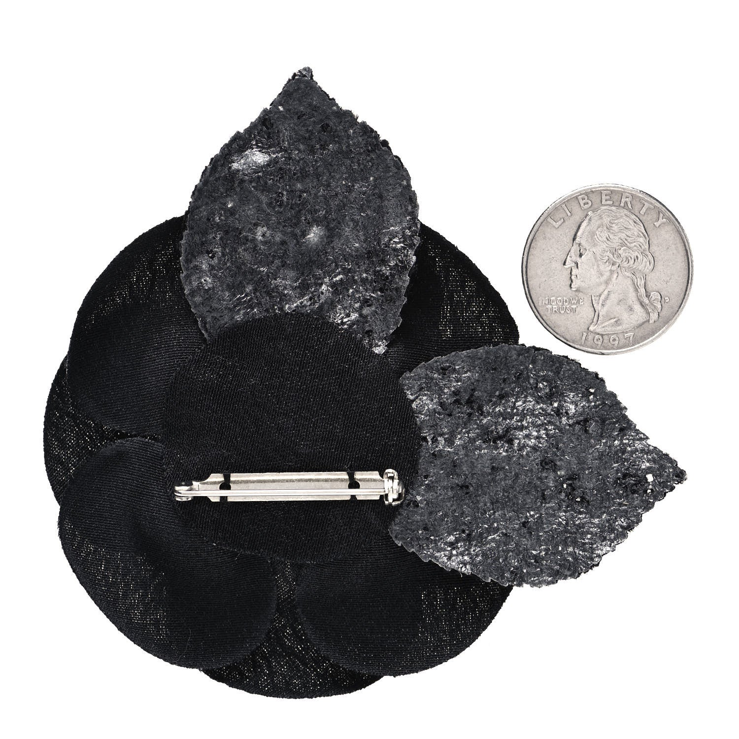 Chanel Tweed Camellia Pin Brooch Black 2 of 5