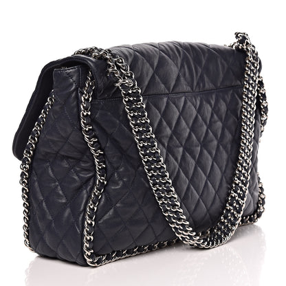 Chanel Washed Lambskin Quilted Chain Around Maxi Flap Dark Navy Blue 3 of 11