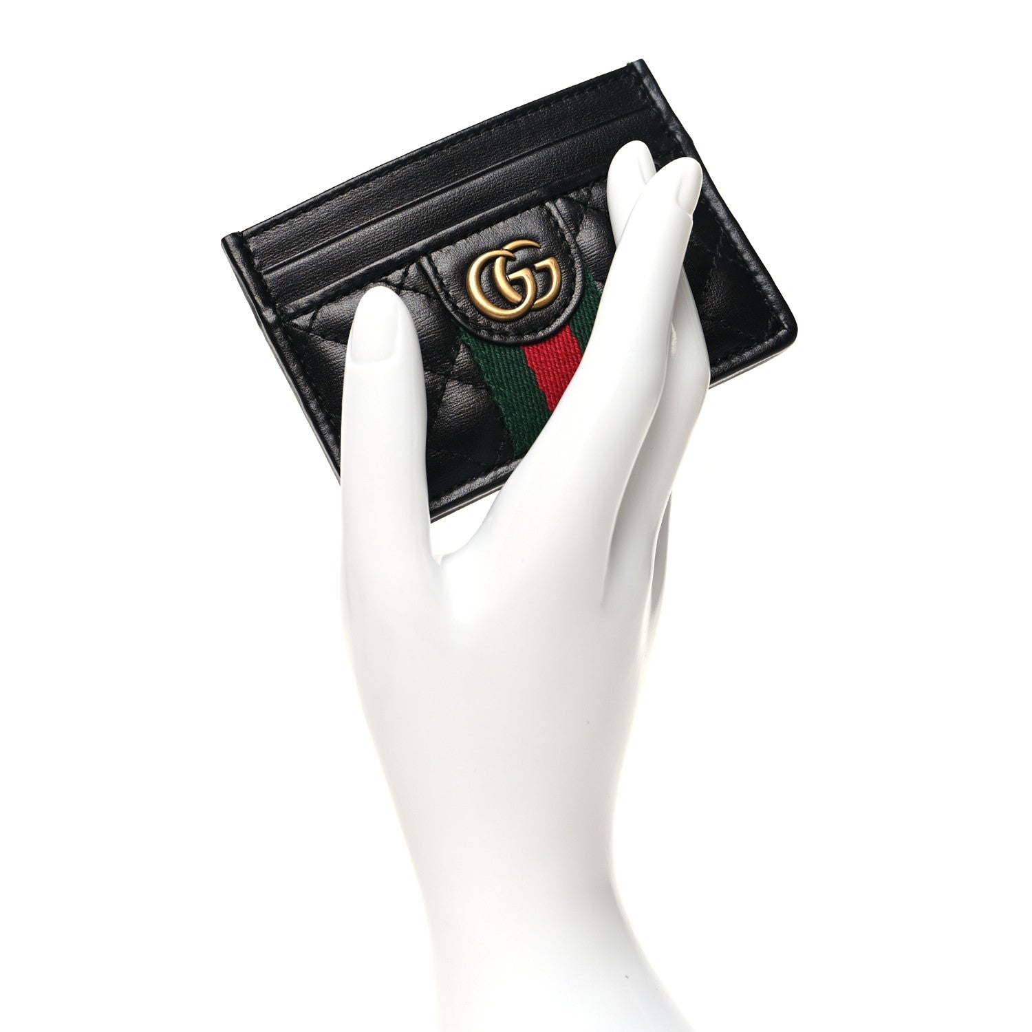 Gucci Calfskin Web Trapuntata Ophidia Card Holder Black 2 of 7