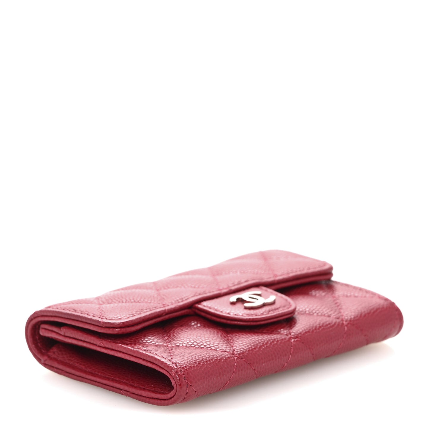 Caviar Quilted Flap Card Holder Wallet Dark Pink