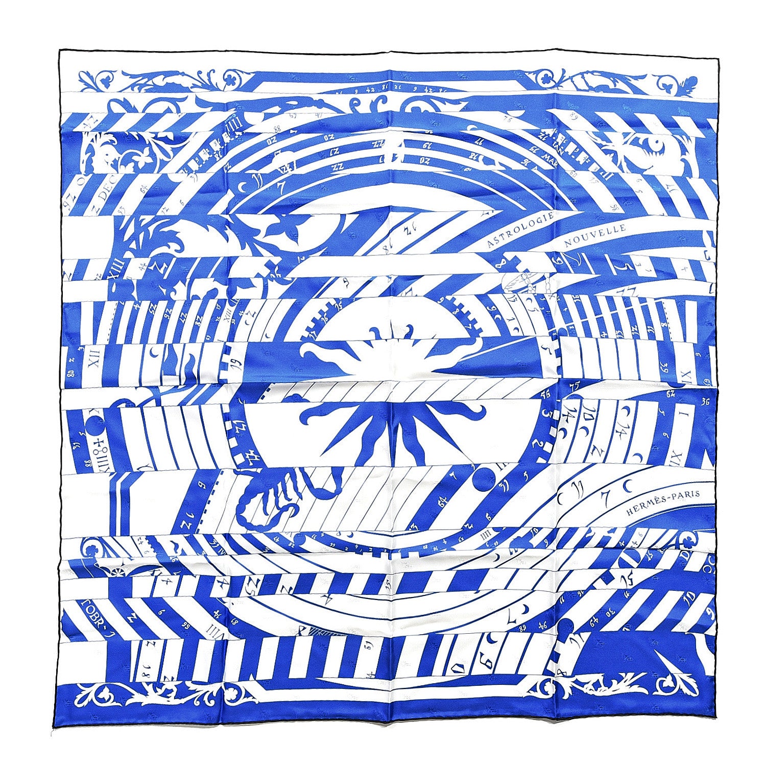 Hermes Silk Astrologie Nouvelle Scarf 90 Bleu Royal White 1 of 4