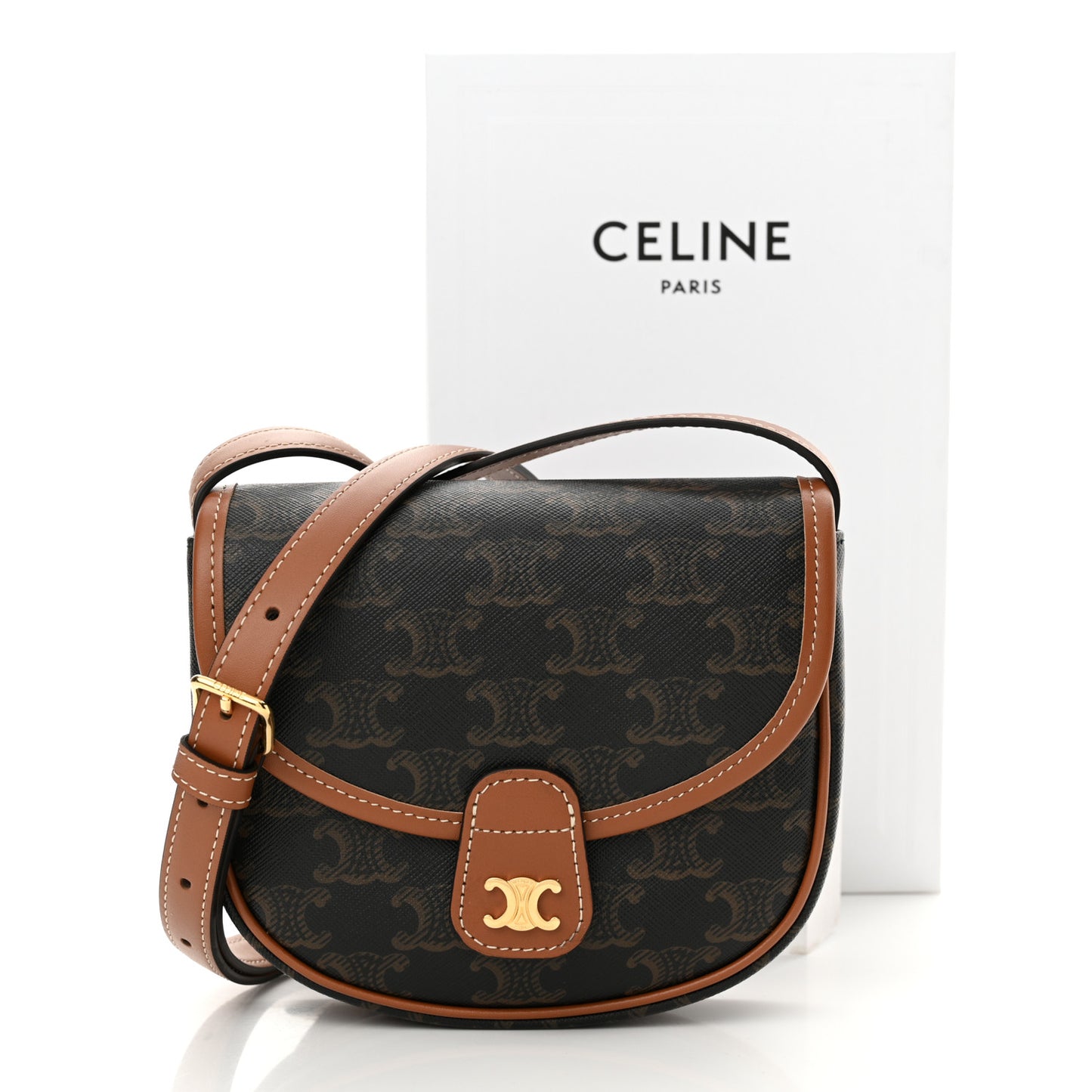 Canvas Calfskin Triomphe Mini Besace Tan