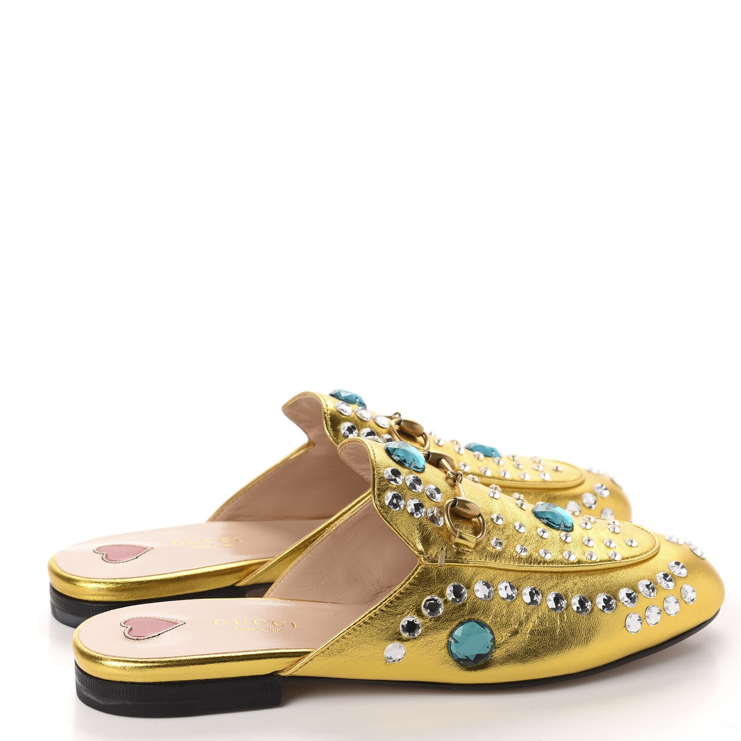 Metallic Nappa Crystal Womens Princetown Slippers 37.5 Gold