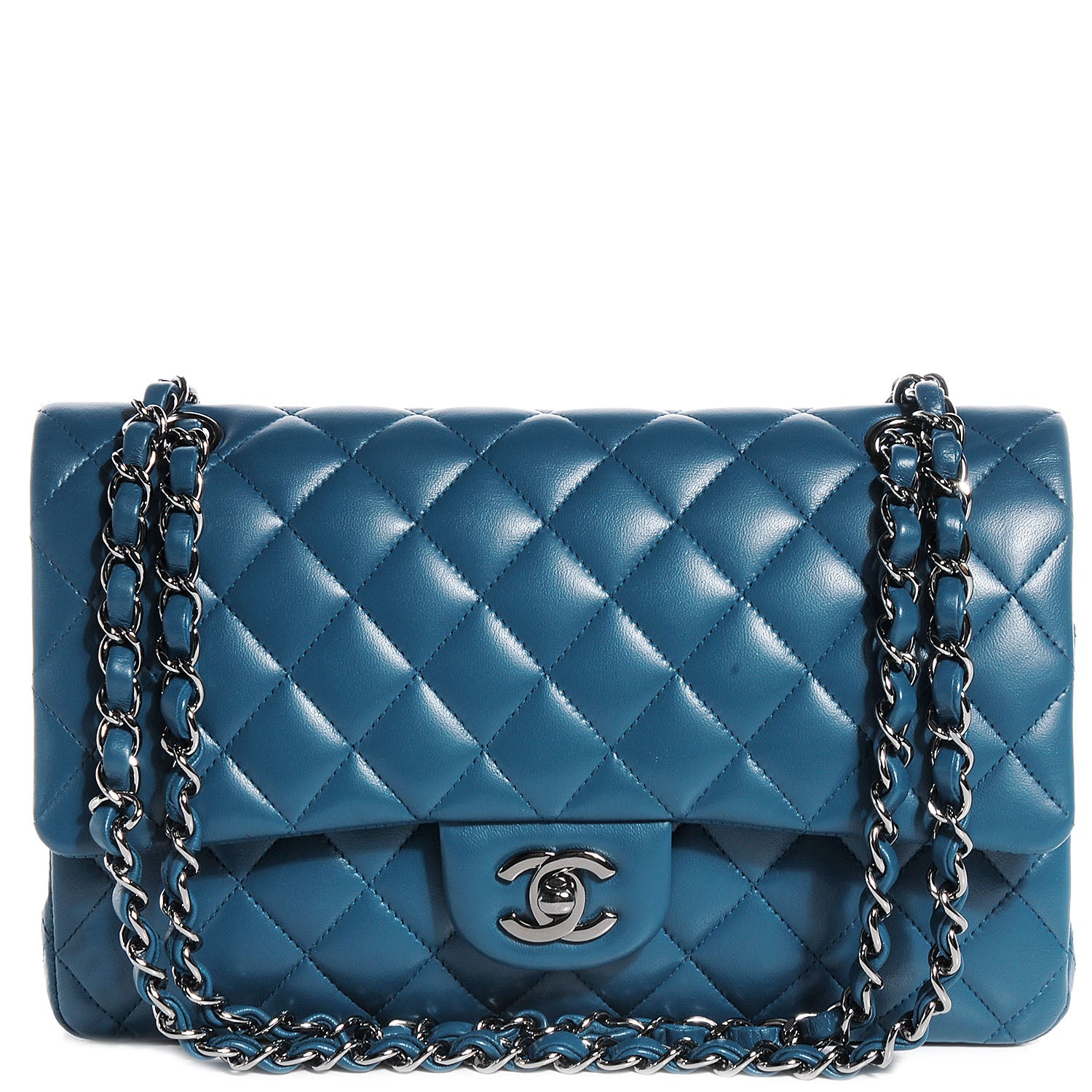Chanel Lambskin Quilted Medium Double Flap Turquoise 1 of 7