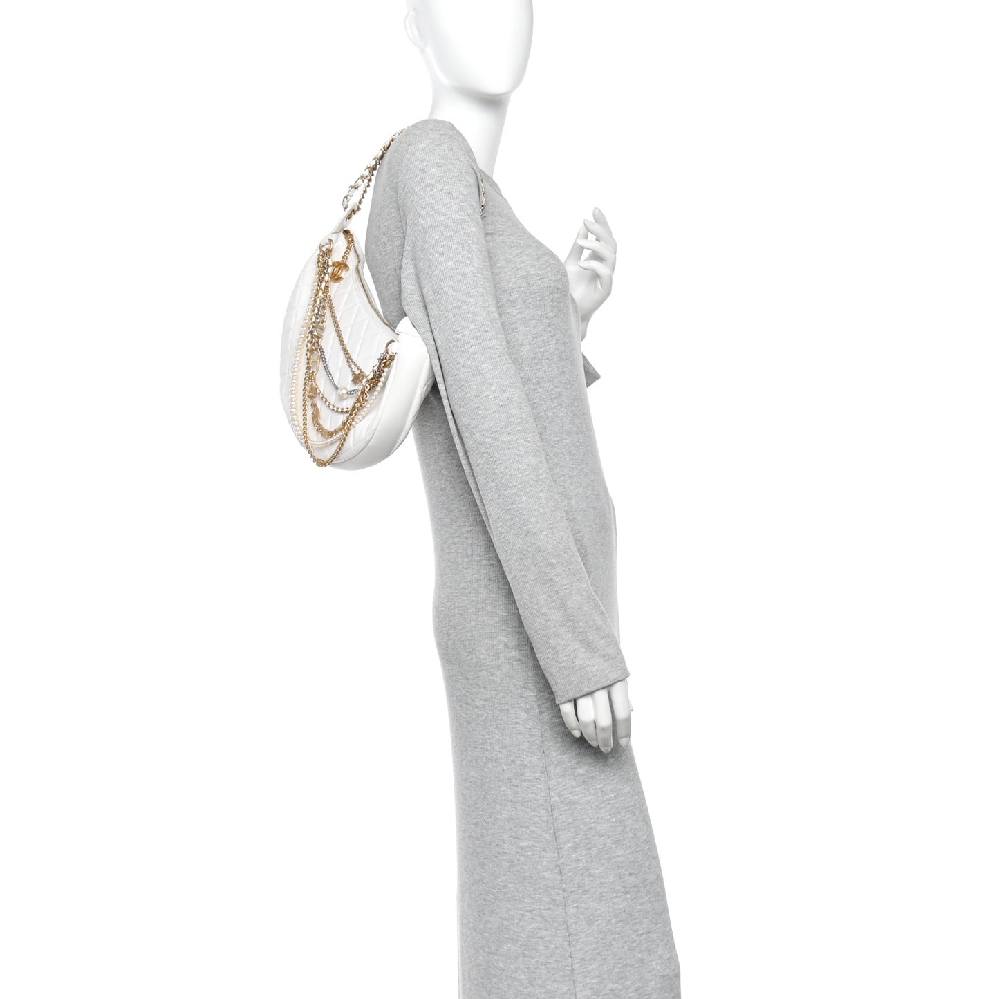 Lambskin Quilted All About Chains Hobo White