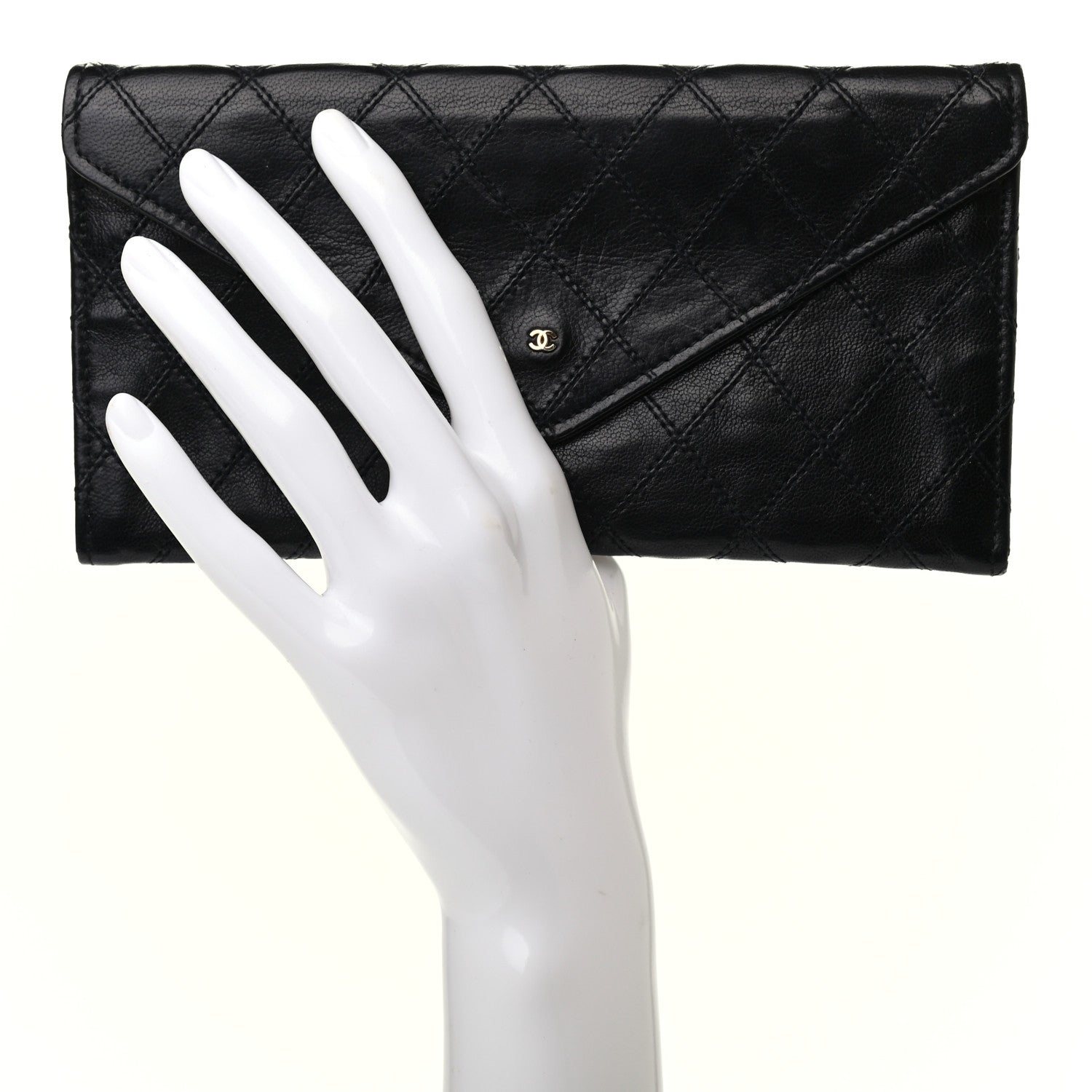 Chanel Lambskin Diamond Stitched Envelope Long Flap Wallet Black 2 of 7