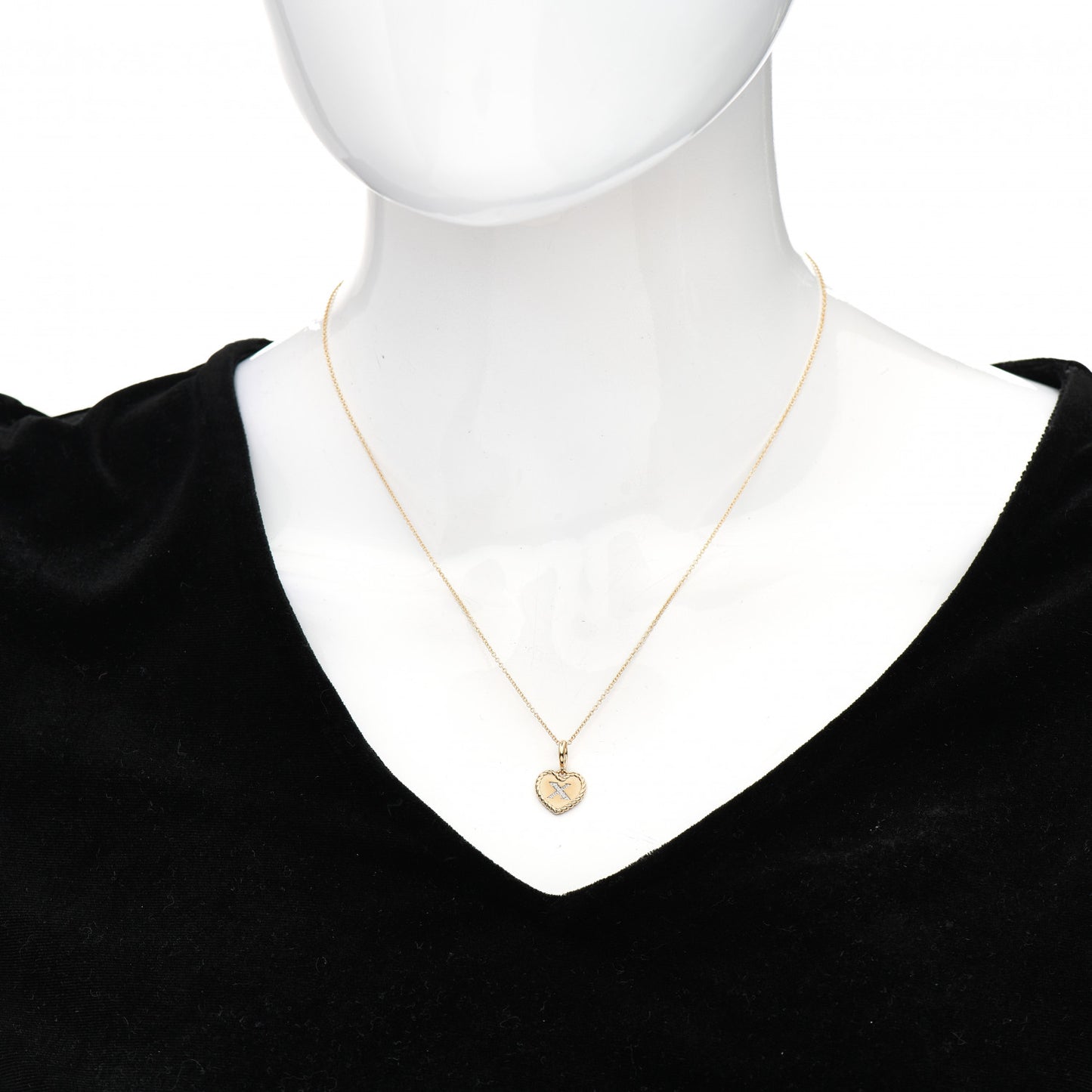 18K Yellow Gold Diamond Heart Initial X Charm Necklace