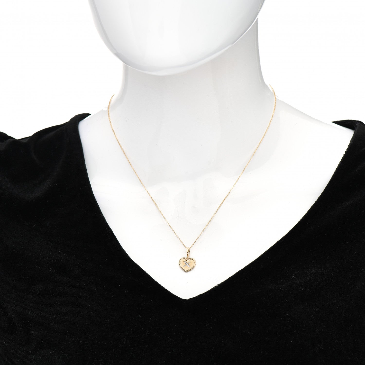 David Yurman 18K Yellow Gold Diamond Heart Initial X Charm Necklace 2 of 5
