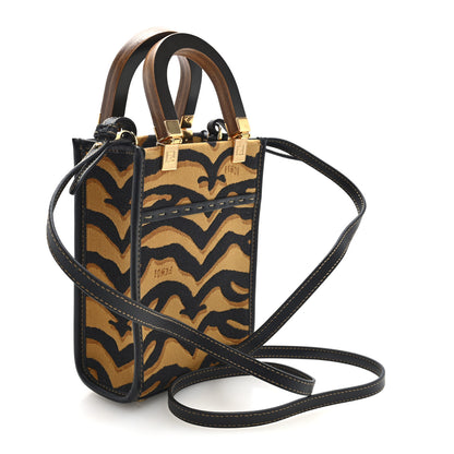 Fendi Canvas Vitello King Chinese New Year Tiger Embroidered Fendi Sunshine Shopper Tote Black Dark Yellow 3 of 10