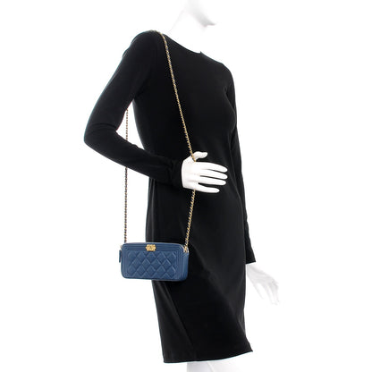 Chanel Caviar Quilted Small Boy Clutch With Chain Dark Blue 2 of 8