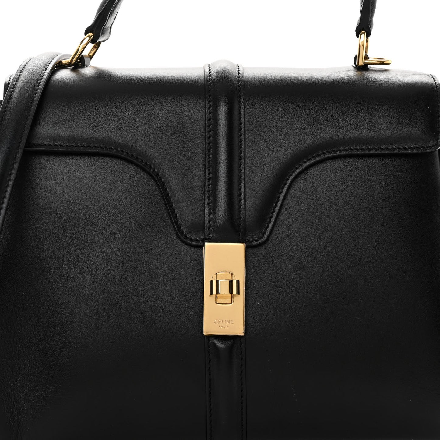 Satinated Calfskin Small 16 Top Handle Bag Black