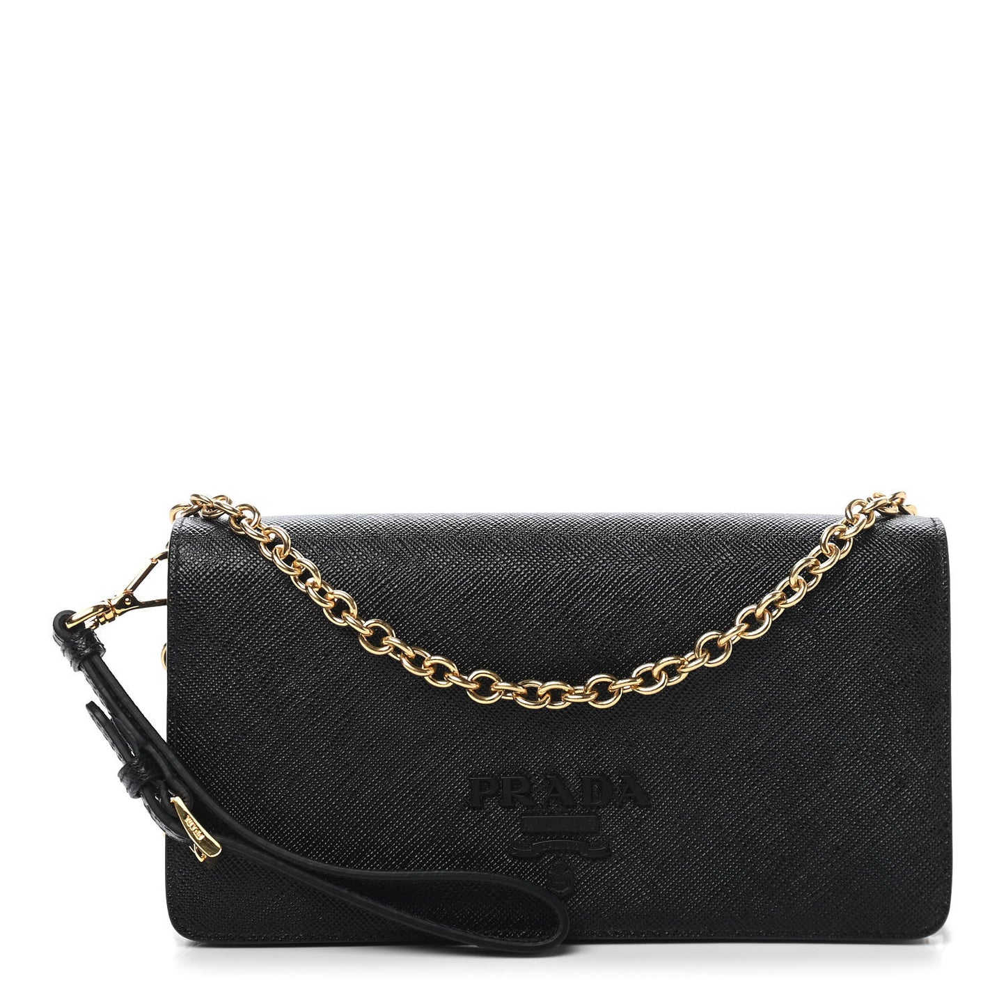 Saffiano Shine Monochrome Chain Wallet Black
