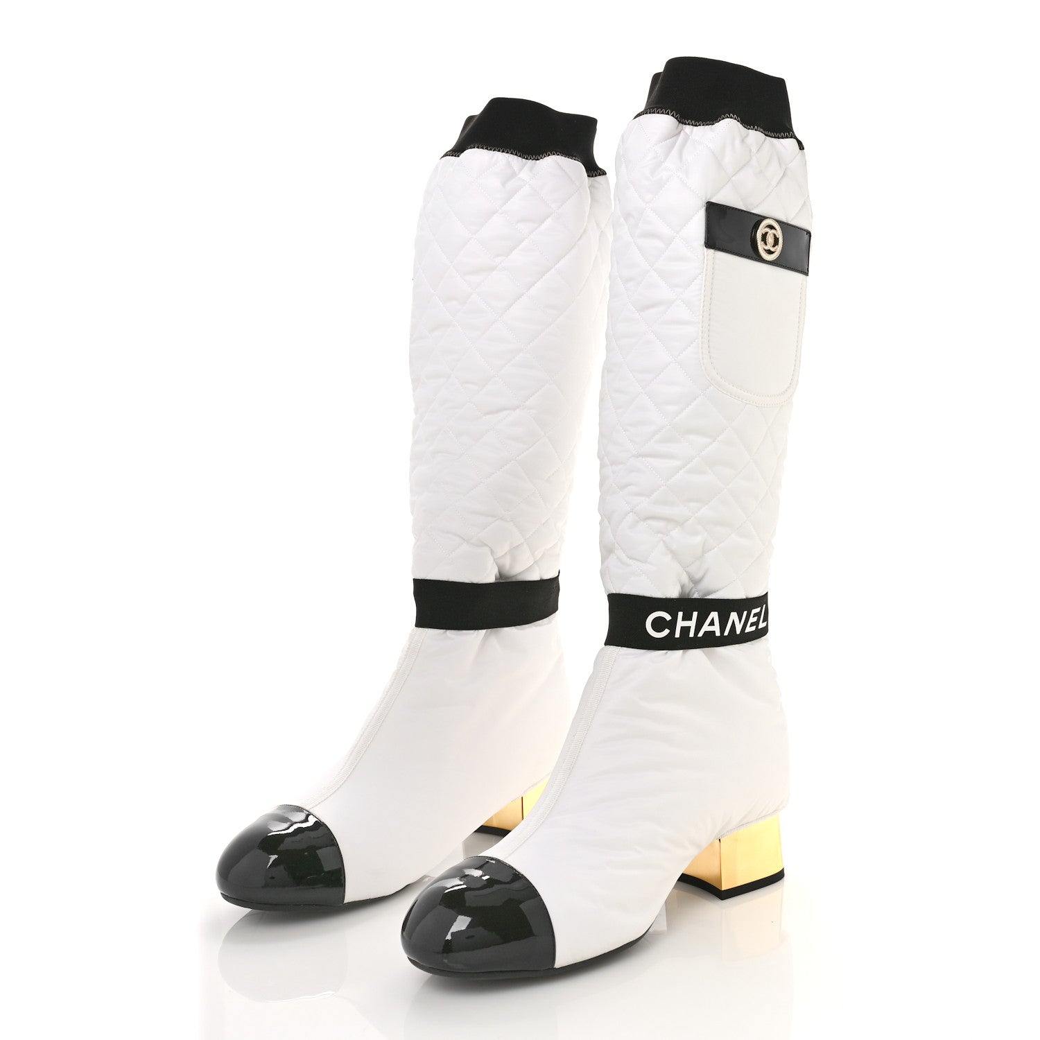 Chanel Mixed Fibers Lambskin Patent Calfskin Convertible High Boots 39 White 3 of 9