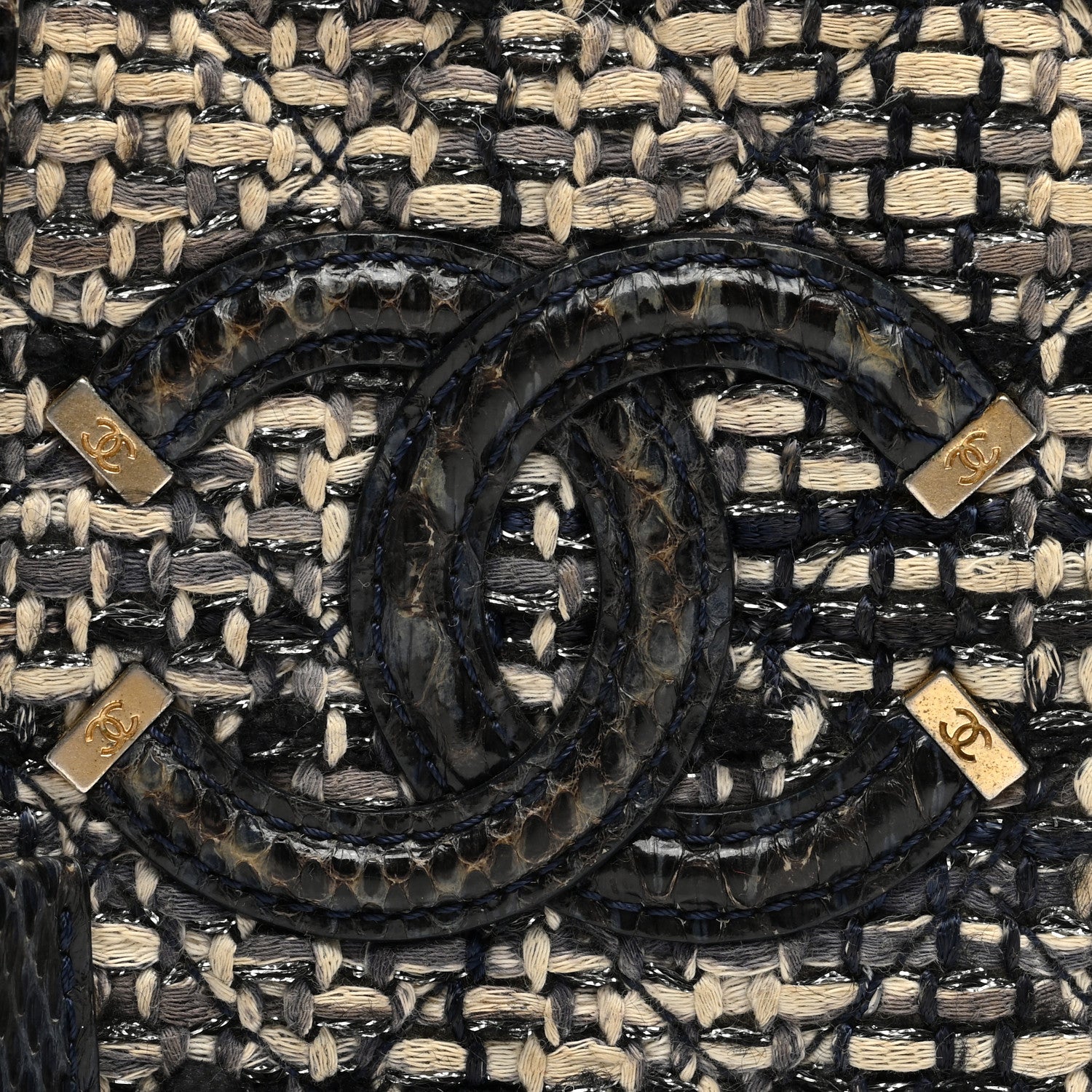 Chanel Tweed Snakeskin Quilted Small CC Filigree Vanity Case Navy Multicolor 8 of 10