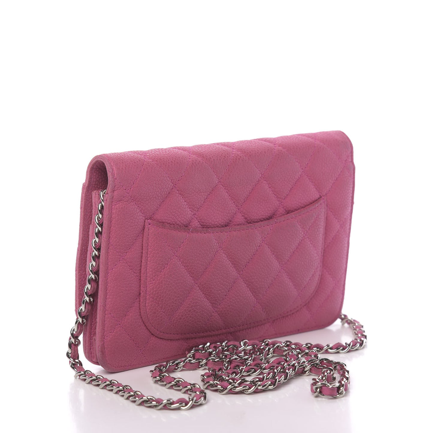 Iridescent Caviar Quilted Wallet on Chain WOC Pink