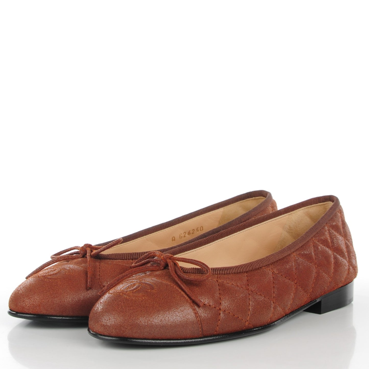 Iridescent Calfskin Quilted CC Cap Toe Ballerina Flats 35 Brown