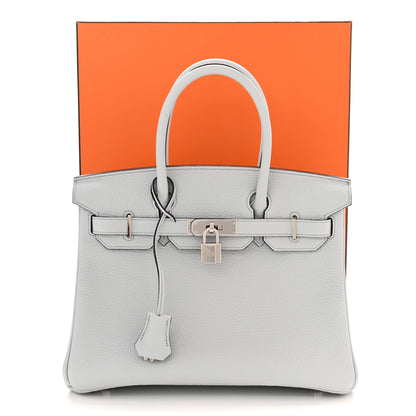 Hermes Taurillon Clemence Birkin 30 Bleu Pale 10 of 10