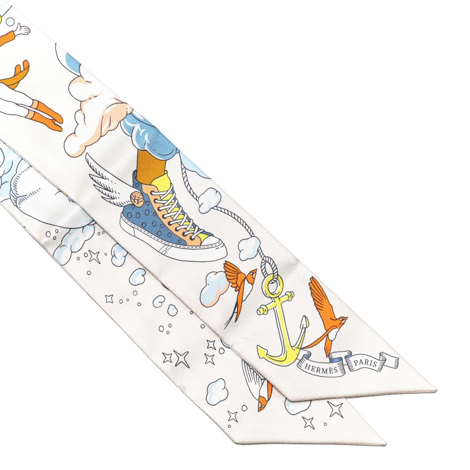 Hermes Silk Sur Mon Nuage Twilly Creme Bleu Ciel Orange 2 of 4