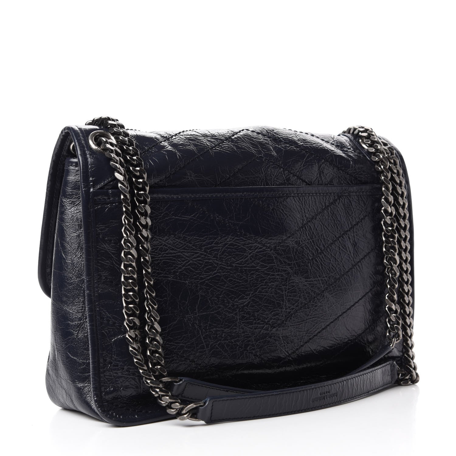 Saint Laurent Crinkled Calfskin Matelasse Monogram Medium Niki Chain Satchel Deep Marine 4 of 12