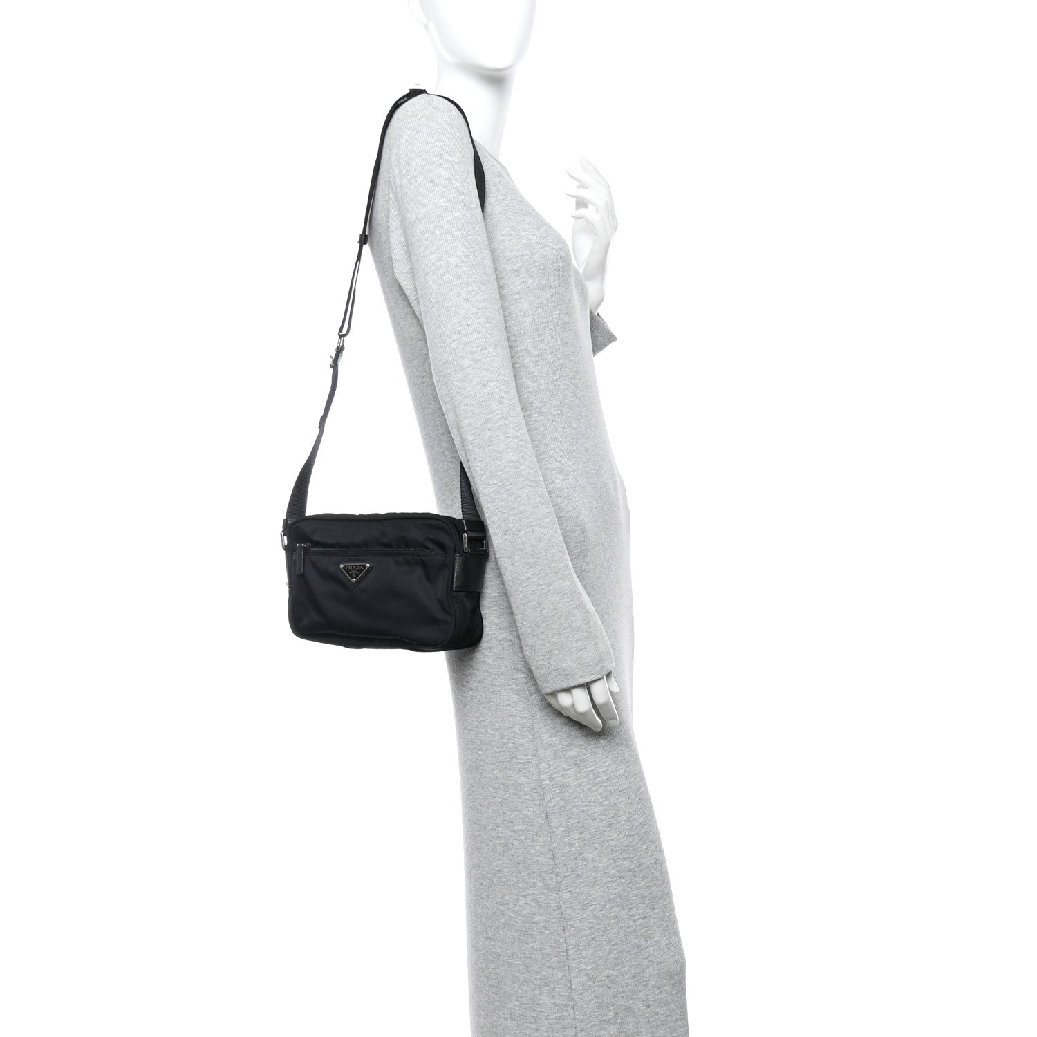 Prada Re-Nylon Vela Saffiano Pocket Double Zip Shoulder Bag Black 2 of 10