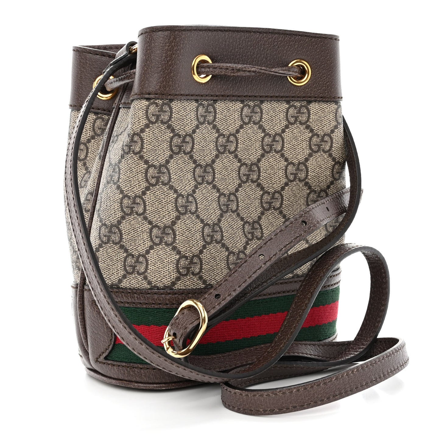 GG Supreme Monogram Web Mini Ophidia Bucket Bag Brown