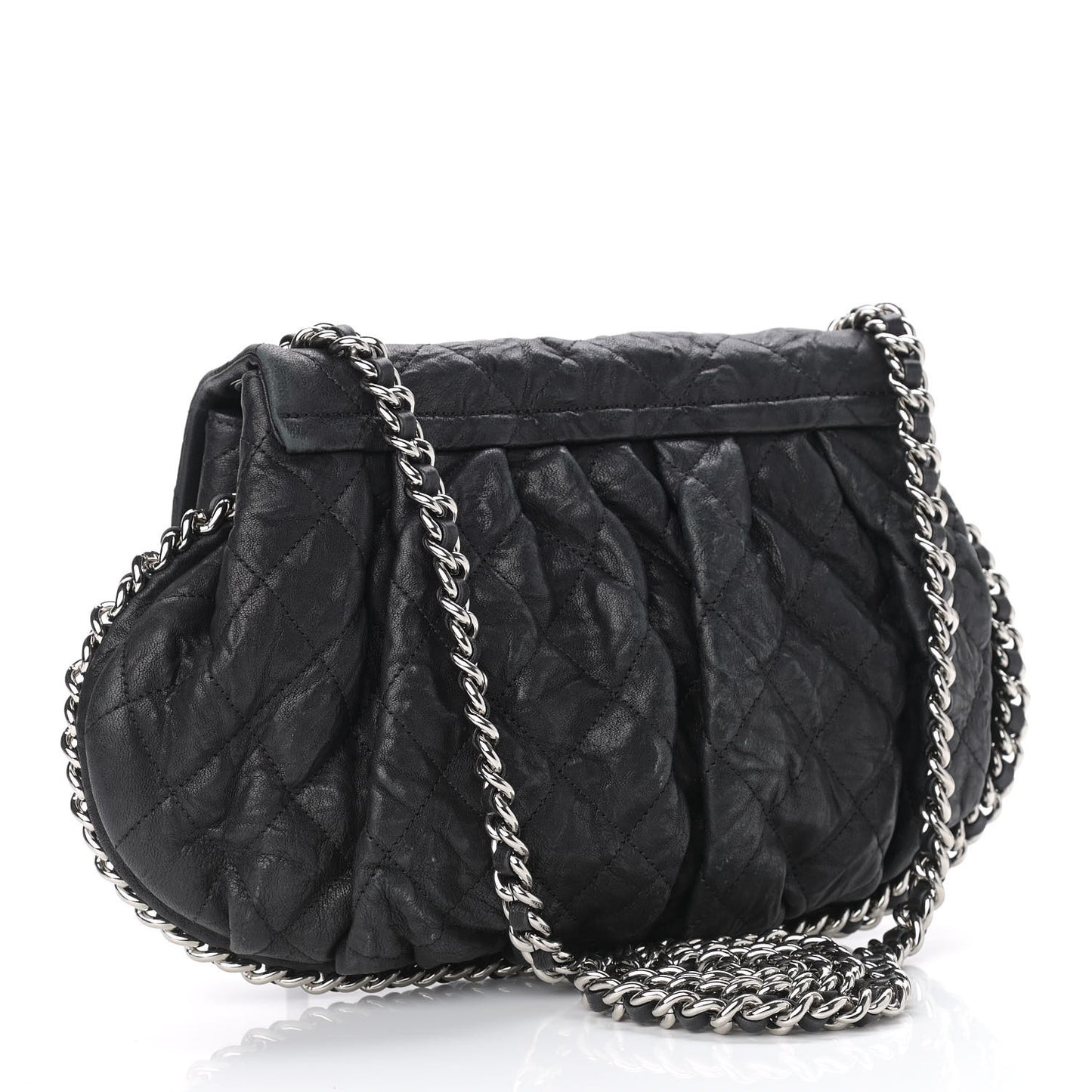 Washed Lambskin Quilted Chain Around Messenger Black