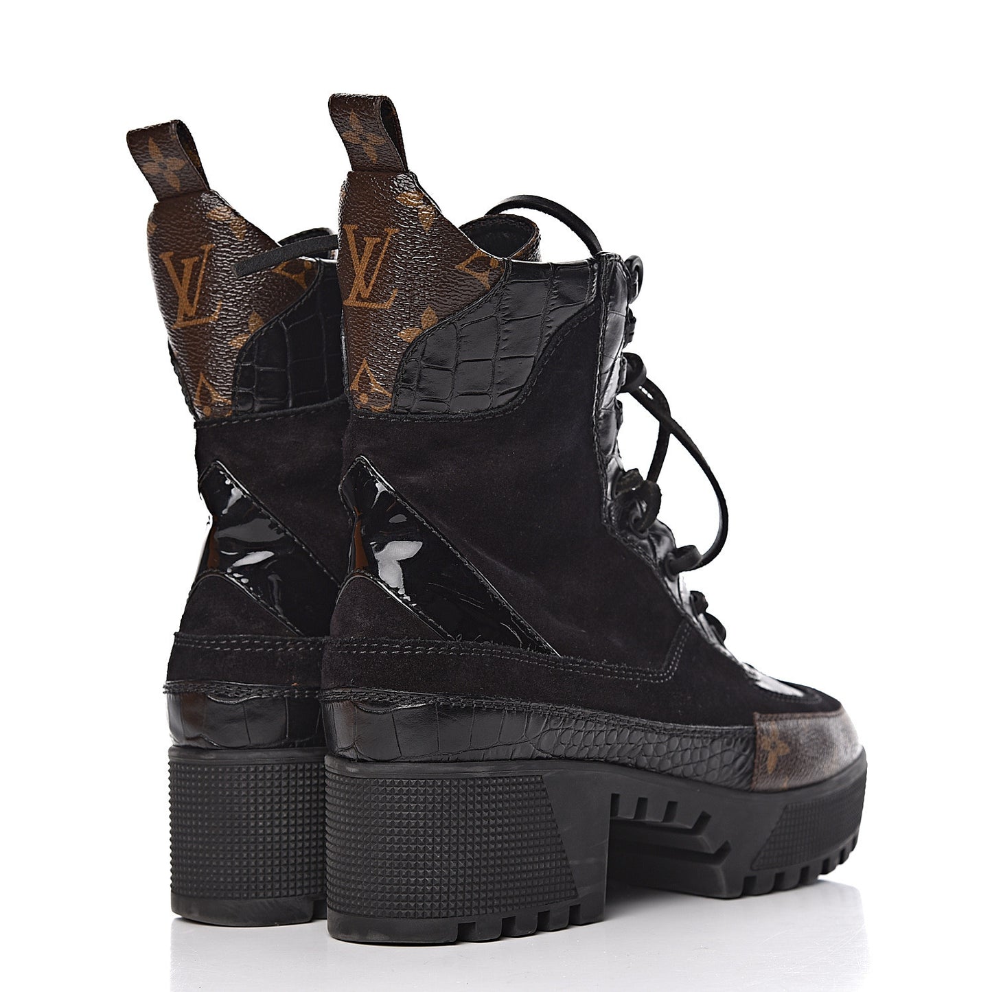 Suede Calfskin Monogram Laureate Platform Desert Boots 37 Black