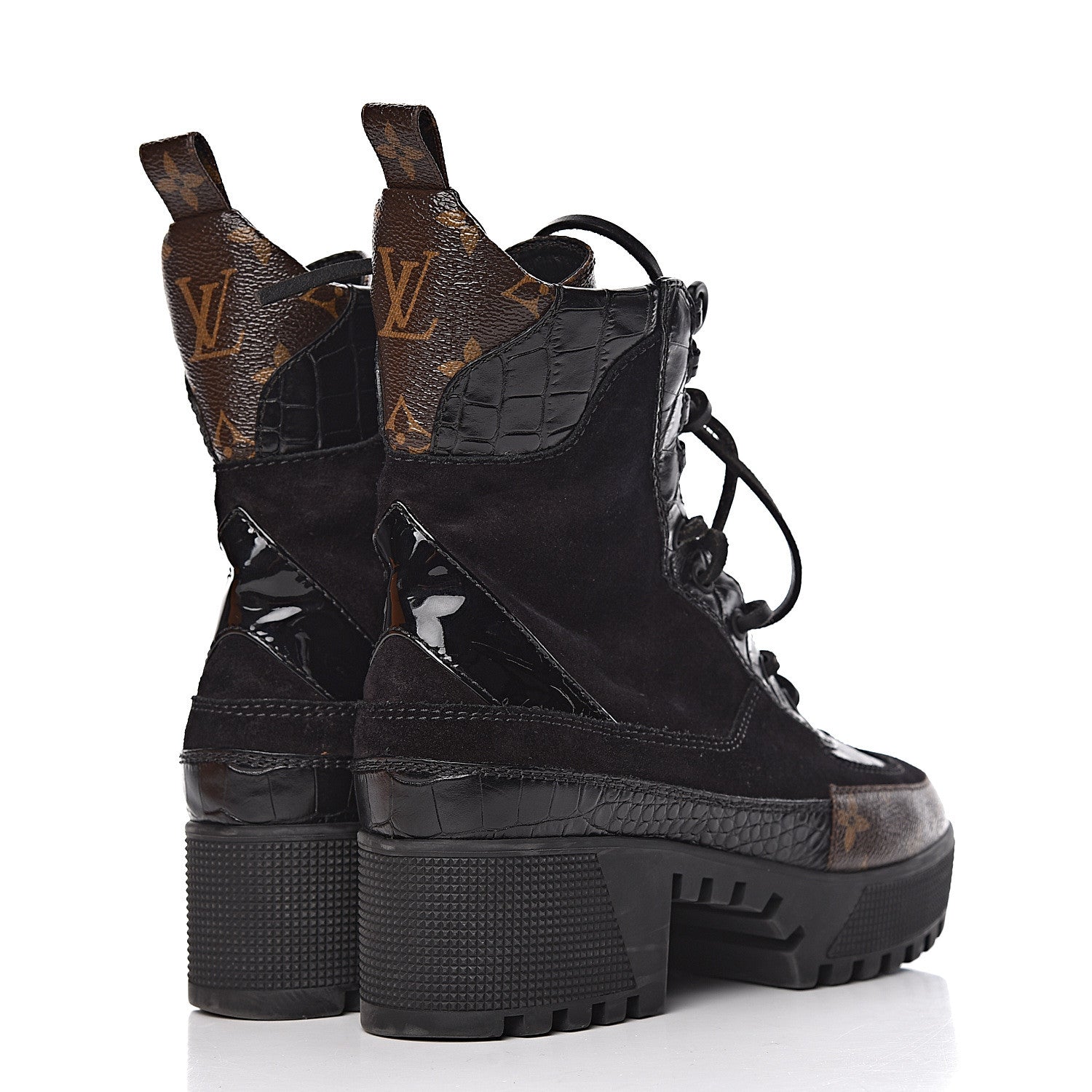 Louis Vuitton Suede Calfskin Monogram Laureate Platform Desert Boots 37 Black 4 of 12