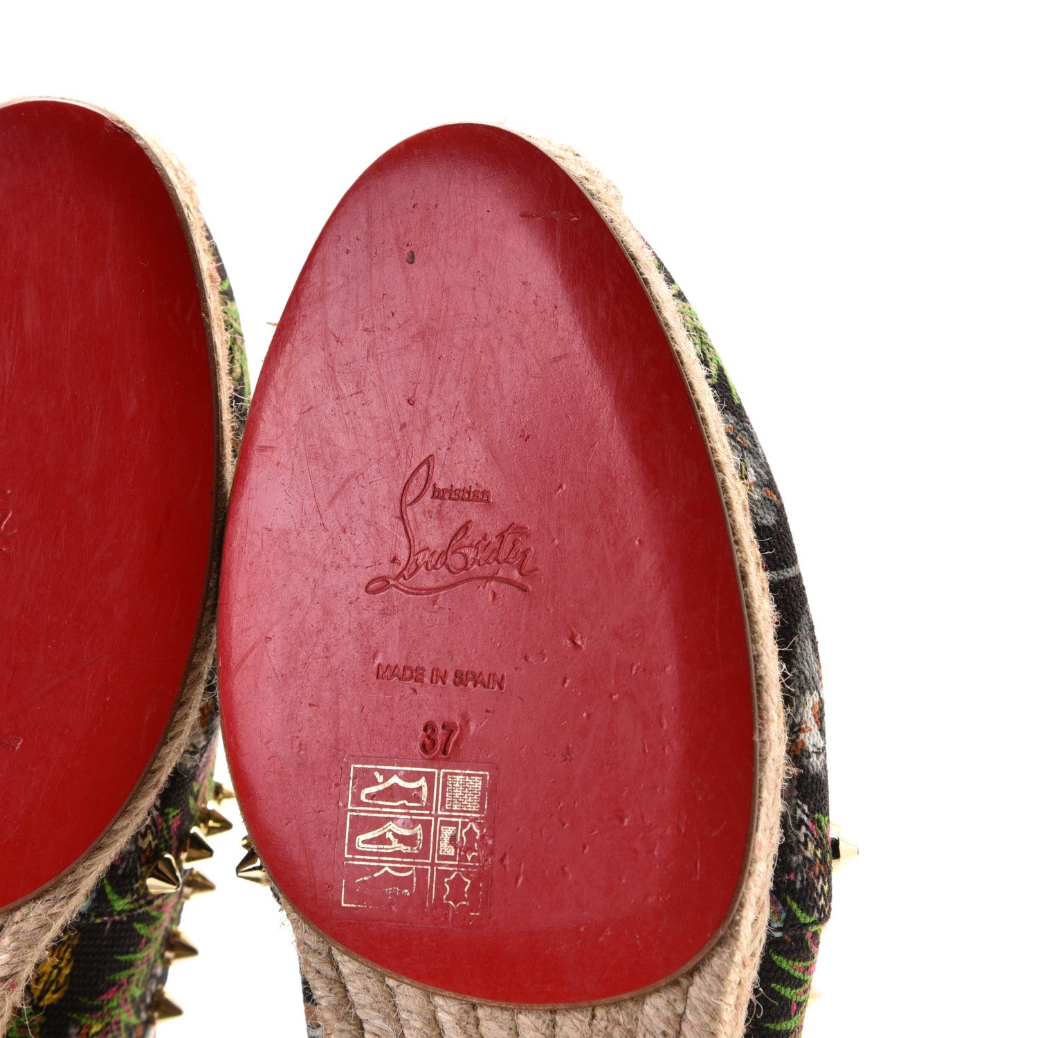 Christian Louboutin Canvas Loubi Jungle Print Ares Spikes Flat Espadrille 37 Black 9 of 9