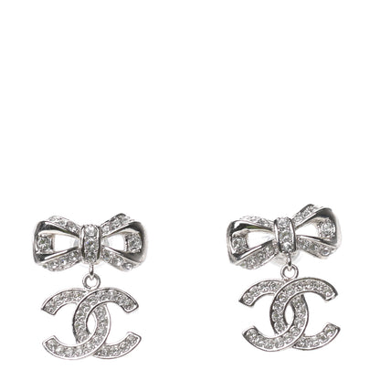 Chanel Crystal CC Bow Dangle Earrings Silver 1 of 4