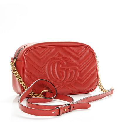 Gucci Calfskin Matelasse Small GG Marmont Chain Shoulder Bag Hibiscus Red 3 of 7