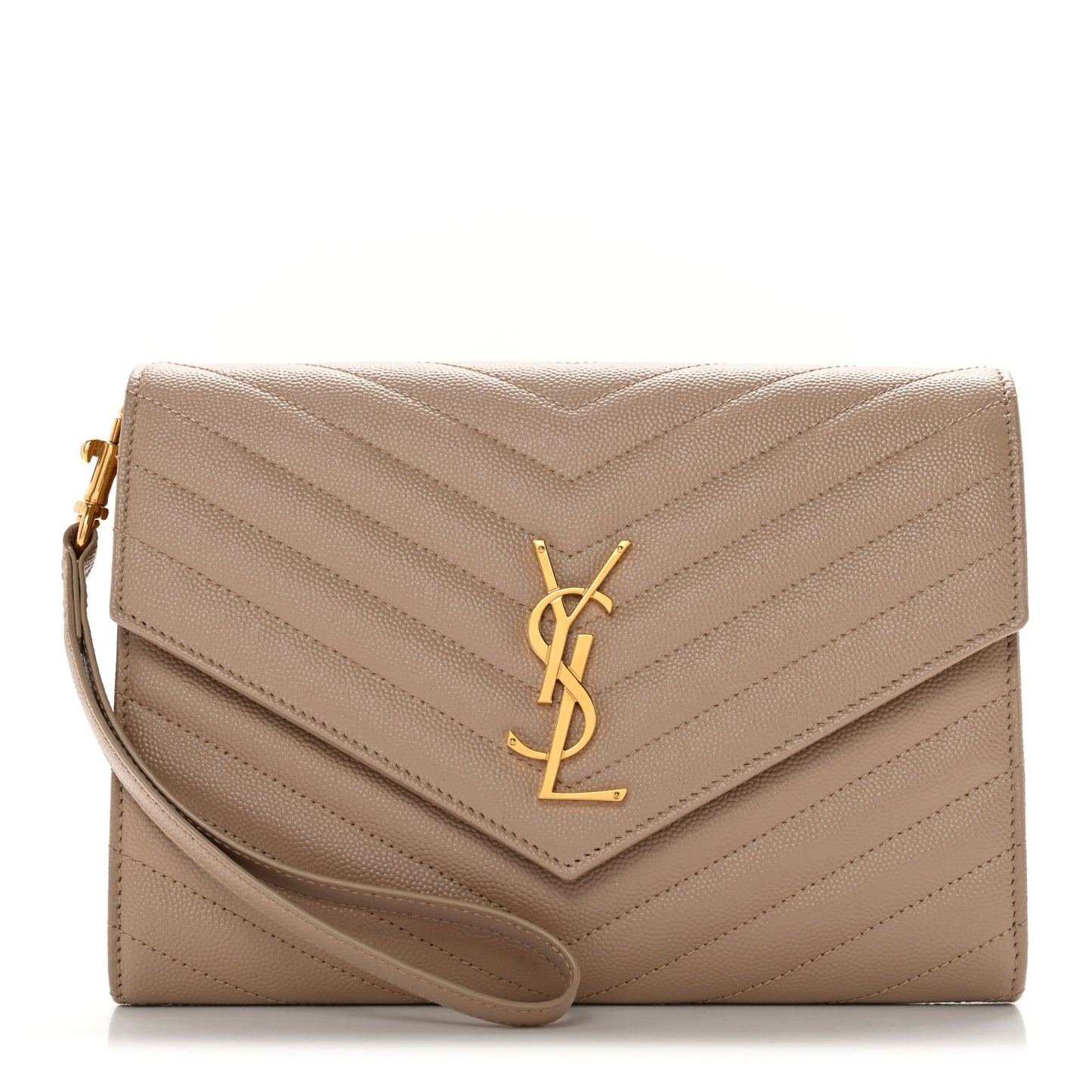 Grain De Poudre Matelasse Chevron Monogram Envelope Clutch Dark Beige