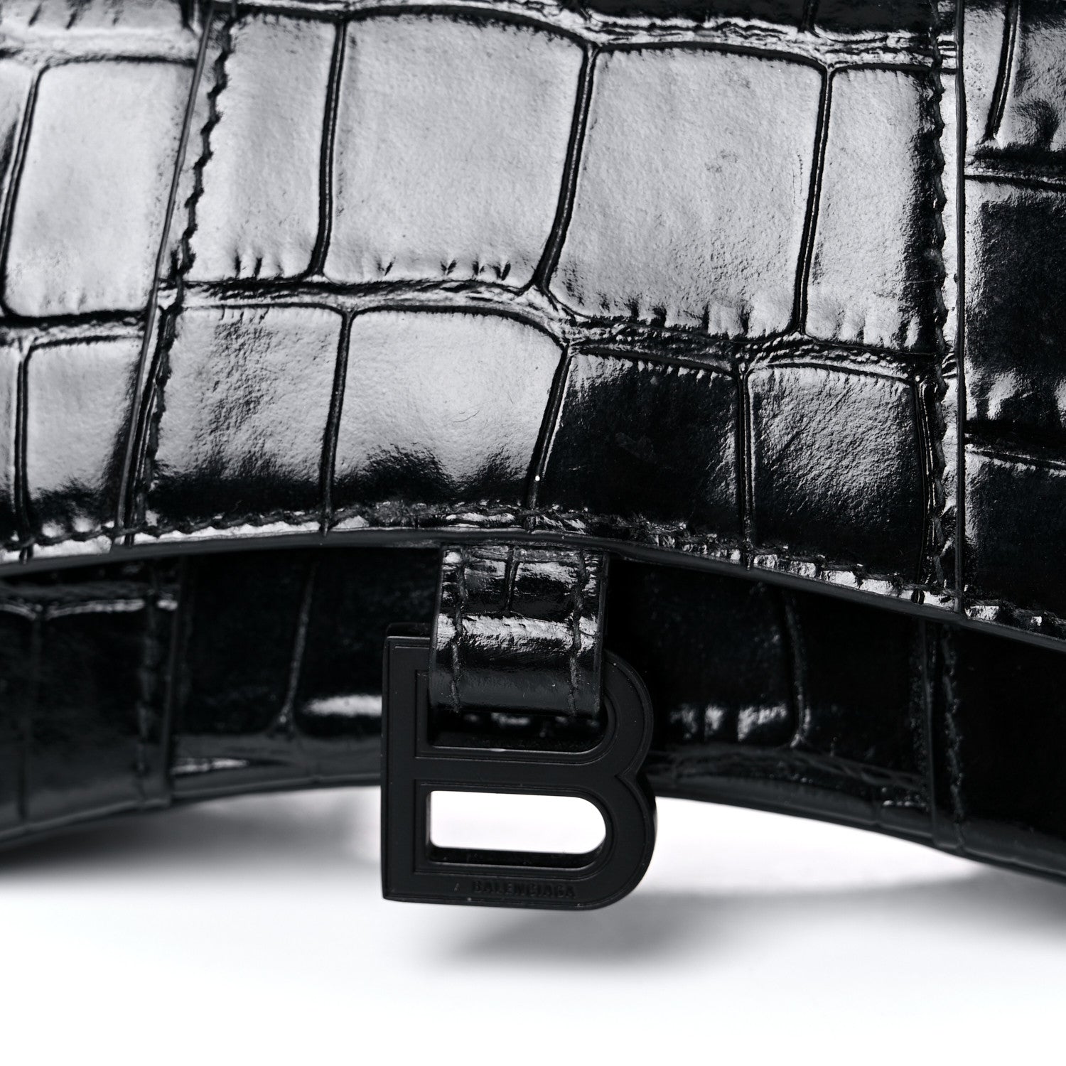 Balenciaga Shiny Calfskin Monochrome Crocodile Embossed Hourglass Top Handle Bag Mini Black 12 of 15
