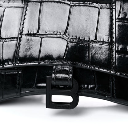 Balenciaga Shiny Calfskin Monochrome Crocodile Embossed Hourglass Top Handle Bag Mini Black 12 of 15