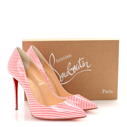 Christian Louboutin Patent Pigalle Follies Stripes 100 Pumps 39 Smoothie White 9 of 9