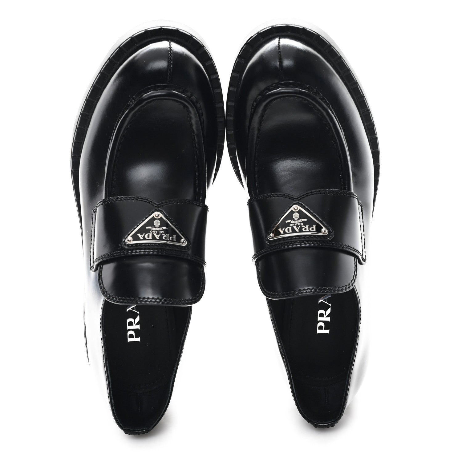 Prada Spazzolato Metal Triangle Logo 50mm Loafers 38 Black 2 of 9